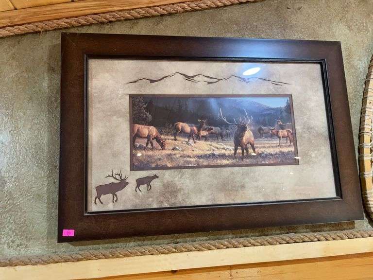 Framed Elk herd picture image