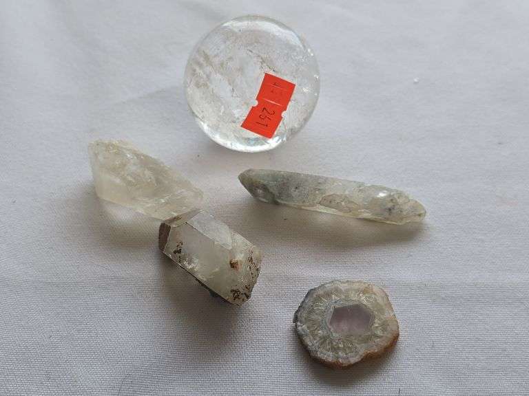 Crystal quartz sphere sliced druzy and point quartz lot 10 Oz image