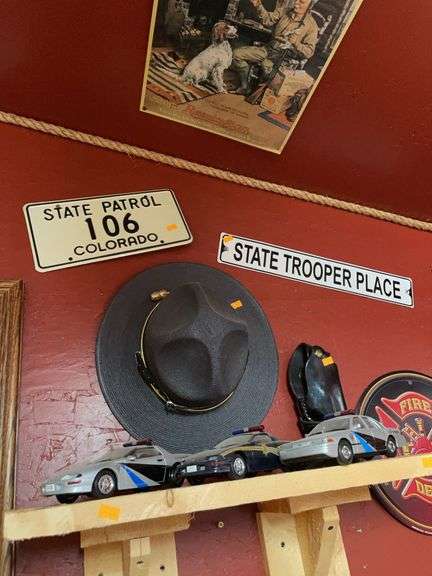 State patrol license plate, and sign image