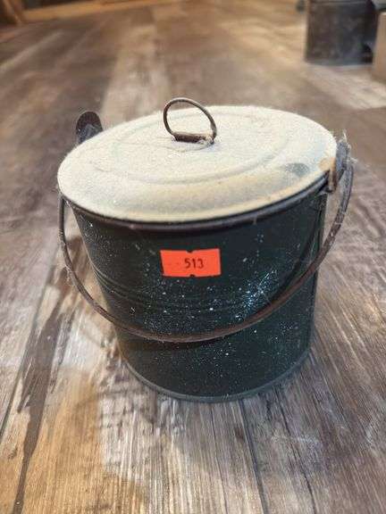 Antique green tin canister with lid image