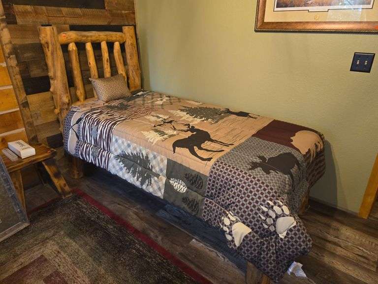 Single Size Log Bed w/ Mattress and Bedding image