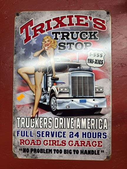 Trixies truck stop sign, Texaco truck sign, Smith & Wesson, revolver, sign image