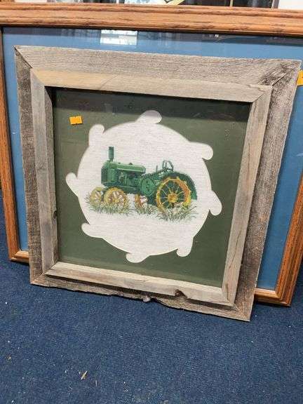 Barnwood framed John Deere tractor picture image