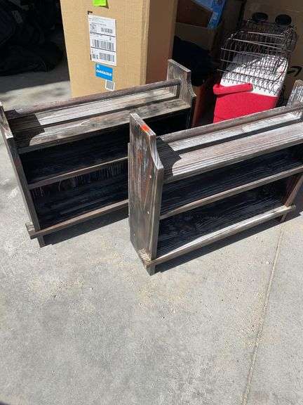 Two rustic wooden shelves image