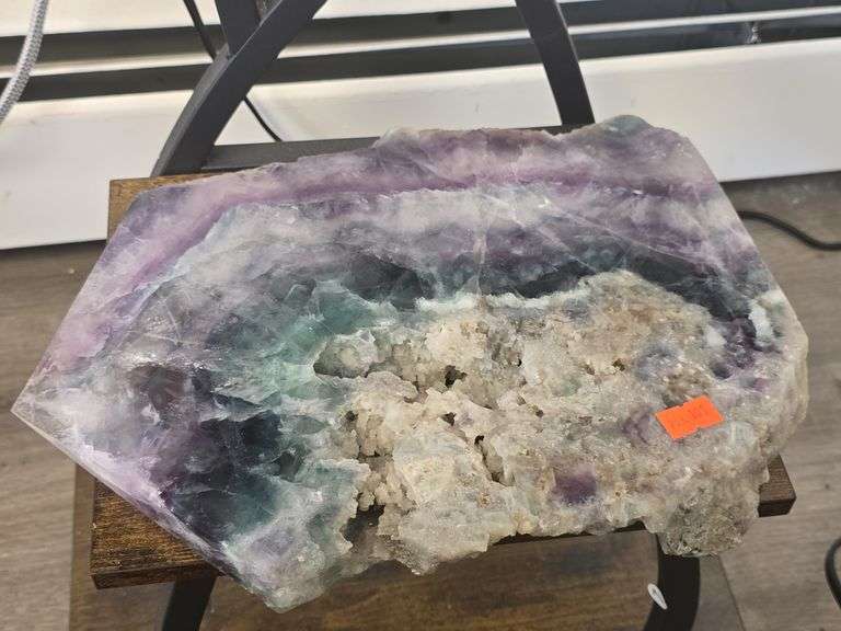 XL Rainbow Fluorite w Drusy Calcite Quartz Meditation Slab Display Crystal 8 Lb. 6 Oz. image