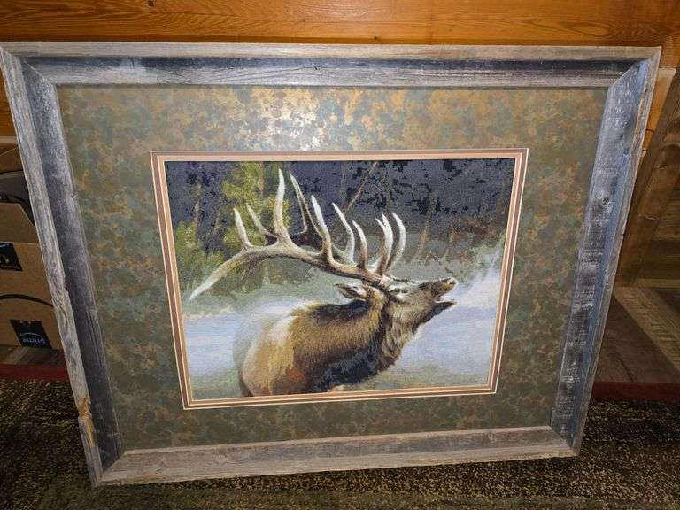 Needle Point Framed Art Elk image