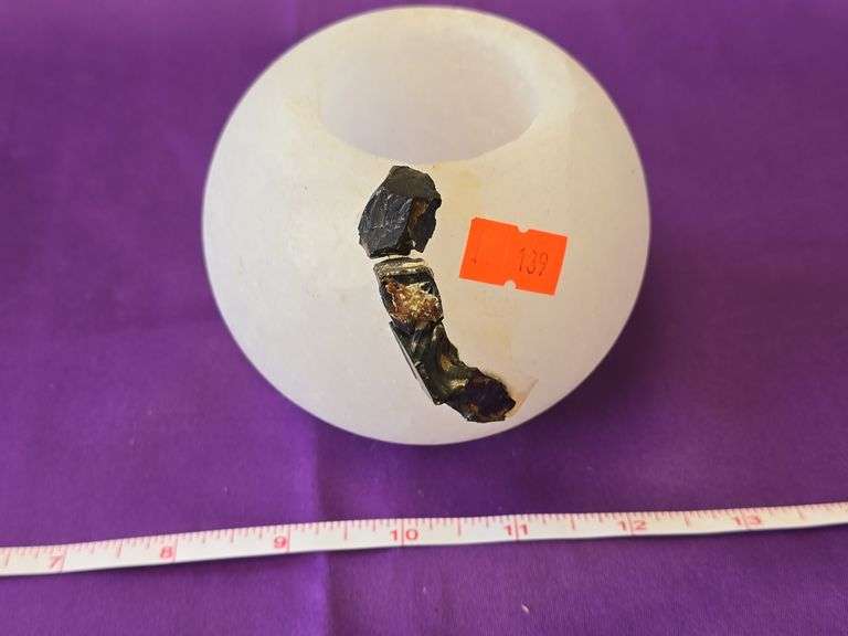 Mineral Crystal Candle Holder Selenite w Elite Shuingite 2 Lb. 2 Oz. image