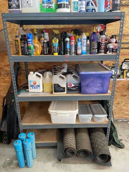 Metal five shelf shelving. Contents not included. image