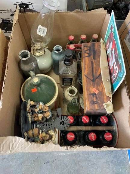 Box of miscellaneous home, decor, and Coca-Cola items image