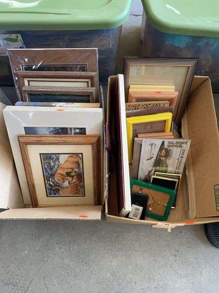 Two boxes of miscellaneous frames and pictures image