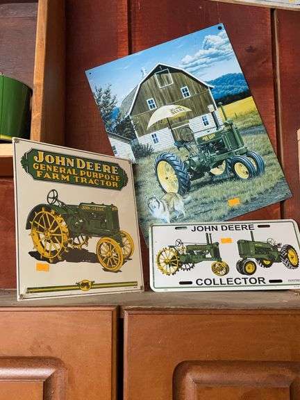 2 John Deere Signs, and one license plate image
