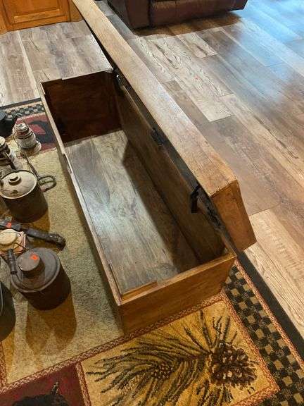 Rustic wooden chest with coffee shop sign image