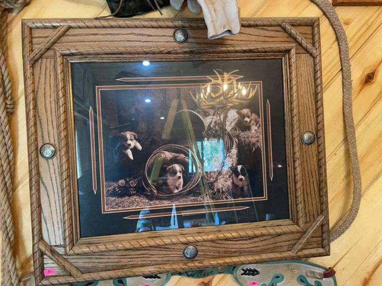 Wooden framed puppy picture image