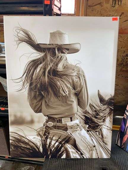 Cowgirl on horse canvas picture image