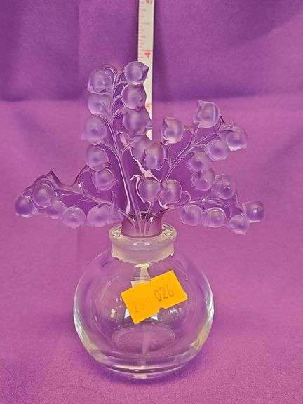 Rare Vintage Lalique Signed Lilly of the Valley Purple perfume Flask Bottle image