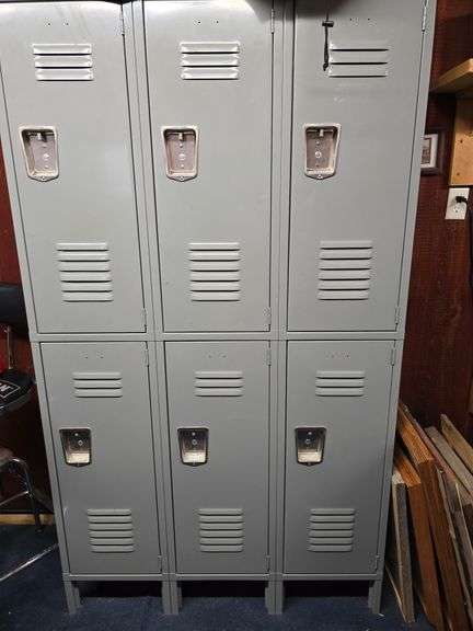 Gray metal lockers with six compartments image