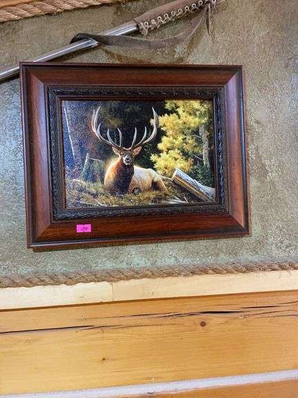 Wooden framed elk picture image