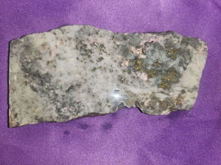 Gold on quartz large Specimen Hydrothermal gold mixed metals Rhodochrosite slab 8oz 174 grams image