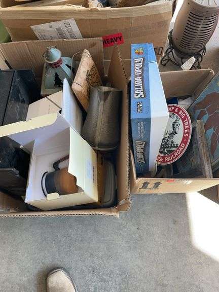 Two boxes of miscellaneous home decor, and lights image