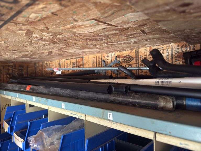 Black pipe, wall, storage hooks, copper line, aluminum stock, all thread, equipment, pull hooks, hub, cap, beam, connectors, PVC image