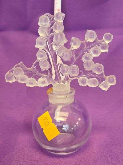 Lalique Vintage Decanter perfume bottle dauber top Lily of the Valley Signed image