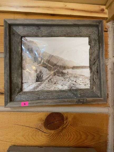 Barnwood framed railroad picture image