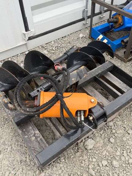 Skid Steer Auger Attachment with 2 Bits – Needs Repair but Operational image
