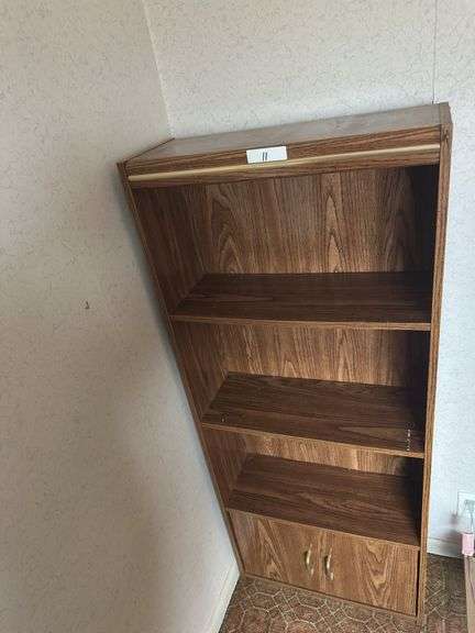 Wood Grain Shelving Unit with Bottom Cabinet