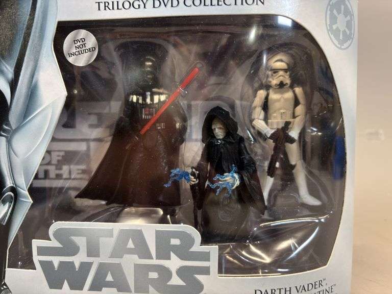 Darth Vader, old mean guy, and Storm trooper action figure