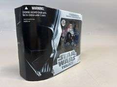 Darth Vader, old mean guy, and Storm trooper action figure
