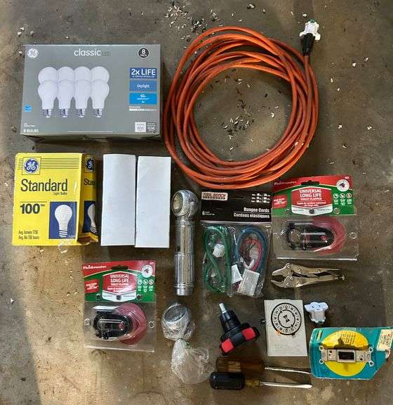 Box of Light Bulbs and Extension Cord image