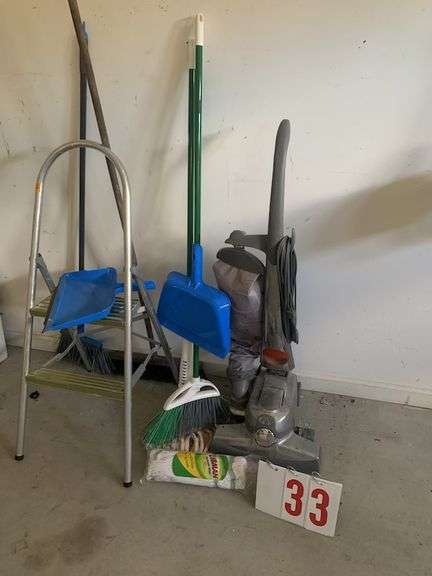 Vacuum, broom, mop, step ladder image