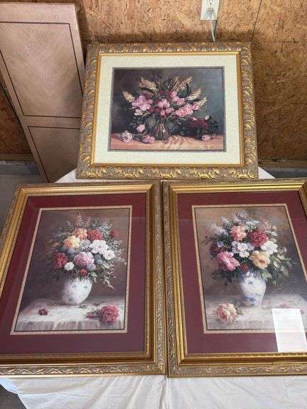 5 large framed floral art prints