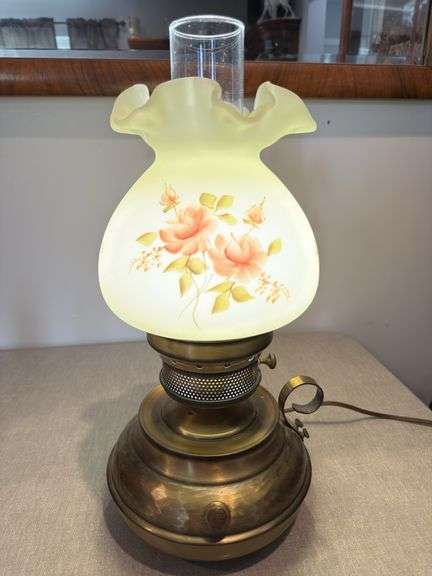 Fenton hand painted lamp. Artist Linda Fleming