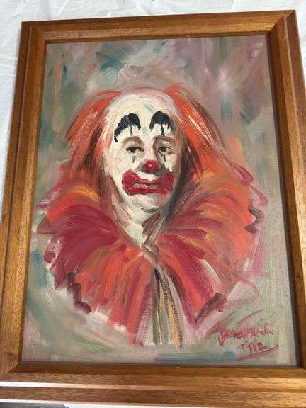 Framed clown oil on canvas