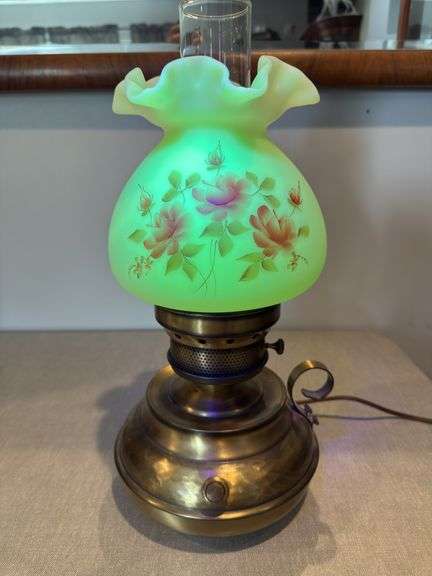 Fenton hand painted lamp. Artist Linda Fleming