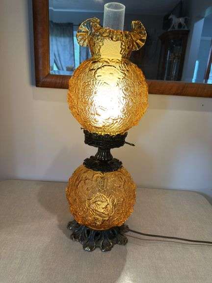 Fenton amber poppy Gone With The Wind lamp. 23" tall GWTW