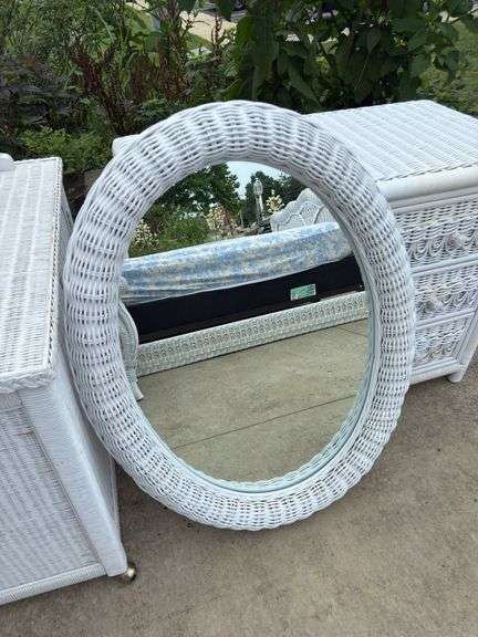 Rattan dresser, mirror and stand