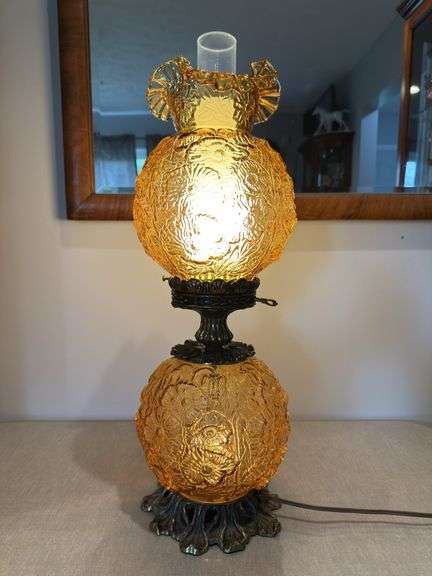 Fenton amber poppy Gone With The Wind lamp. 23" tall GWTW