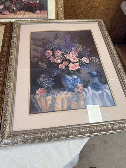 5 large framed floral art prints