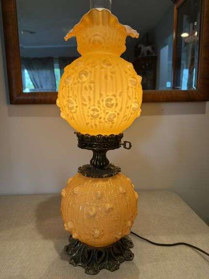 Fenton butterscotch cabbage rose GWTW lamp