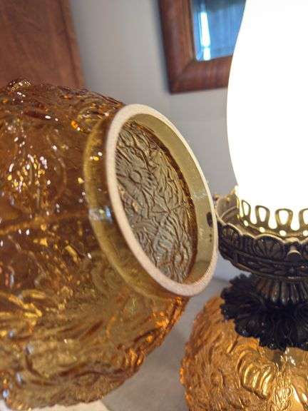 Fenton amber poppy Gone With The Wind lamp. 23" tall GWTW