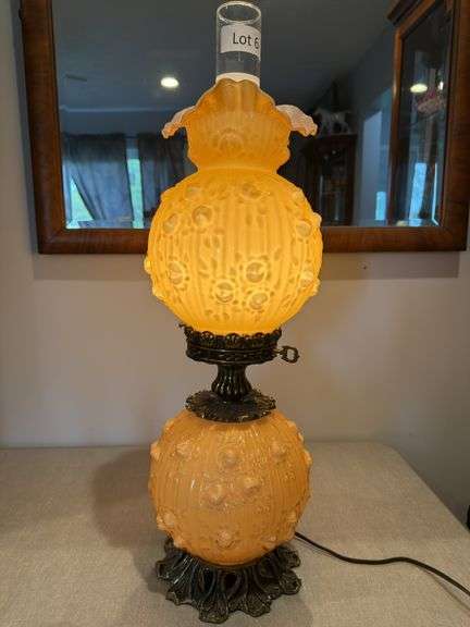 Fenton butterscotch cabbage rose GWTW lamp
