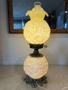 Fenton satin custard Gone With The Wind lamp. 23" tall GWTW