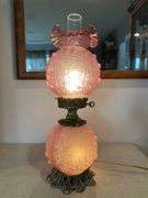 Fenton opaque (not satin) dusty rose cabbage rose Gone With The Wind lamp. 23" tall GWTW