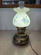 Fenton lamp. Artist signed Nancy Kuhne.