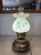 Fenton lamp. Artist signed Nancy Kuhne.