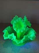 Fenton green opalescent hobnail epergne. Uranium