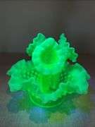 Fenton green opalescent hobnail epergne. Uranium