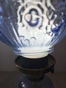 Pair of Fenton matching blue cabbage rose with opalescent Gone With The Wind lamps. 21" tall GWTW